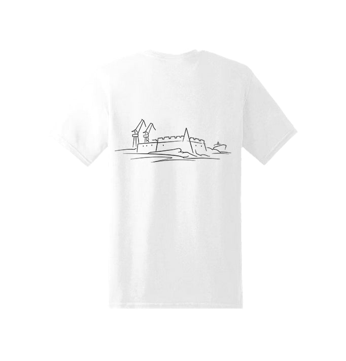 Vista trasera de la camiseta blanca Ferrol Classic con diseño de Ferrol