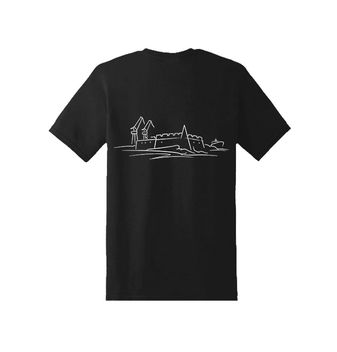 Vista trasera de la camiseta negra Ferrol Classic con diseño de Ferrol