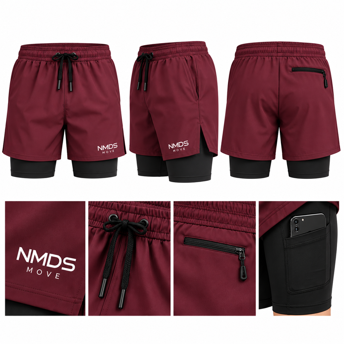 Short deportivo 2 en 1 NMDS MOVE burdeos