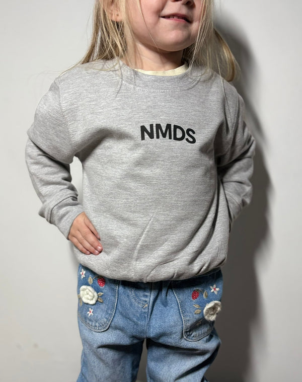 Niña con sudadera NMDS 24/7 gris vista frontal