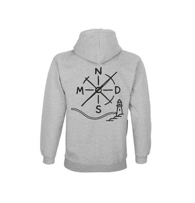 Sudadera Nómadas 24/7 gris con capucha vista trasera con logo