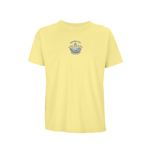 Vista frontal de la camiseta amarilla Galicia Surf Oversize