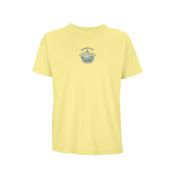 Vista frontal de la camiseta amarilla Galicia Surf Oversize