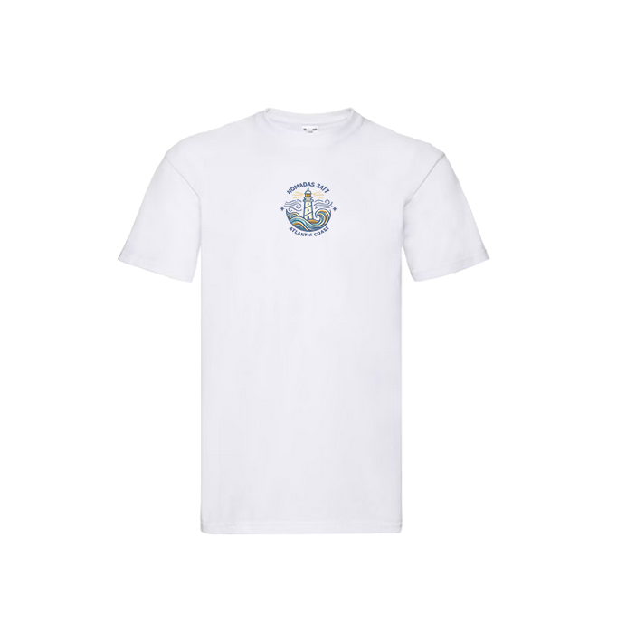 Vista frontal de la camiseta blanca Galicia Surf Oversize