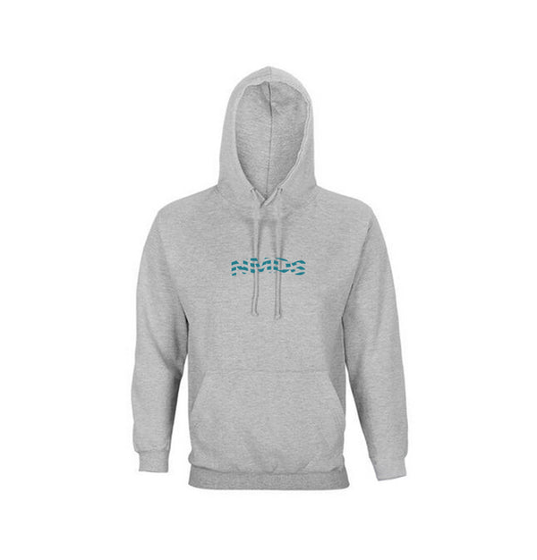 Vista frontal de la sudadera gris Road Trip con capucha