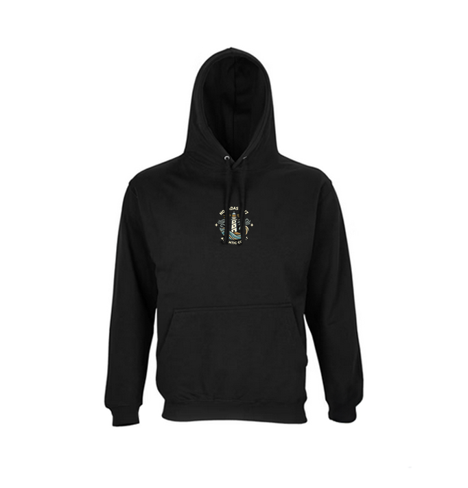 Vista frontal de la sudadera negro Galicia Wild con capucha