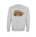 Vista trasera de la sudadera gris Road Trip con diseño de furgoneta